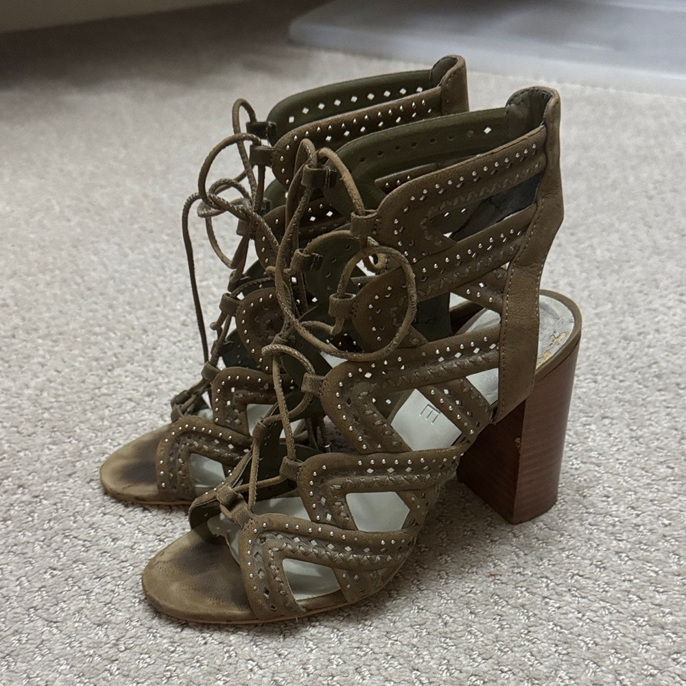 1. State Olive Studded Lace-Up Heeled Sandals